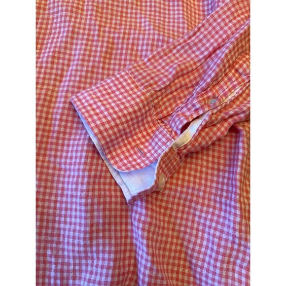Hickey Freeman Mens Pink Gingham Checkered Button-Down Shirt XL 100% Linen - Picture 2 of 7